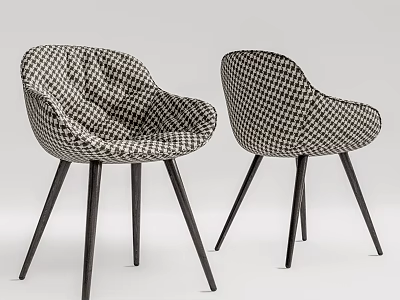 Modern Upholstered Dining Chairs With Houndstooth Pattern And Black Legs 3d model