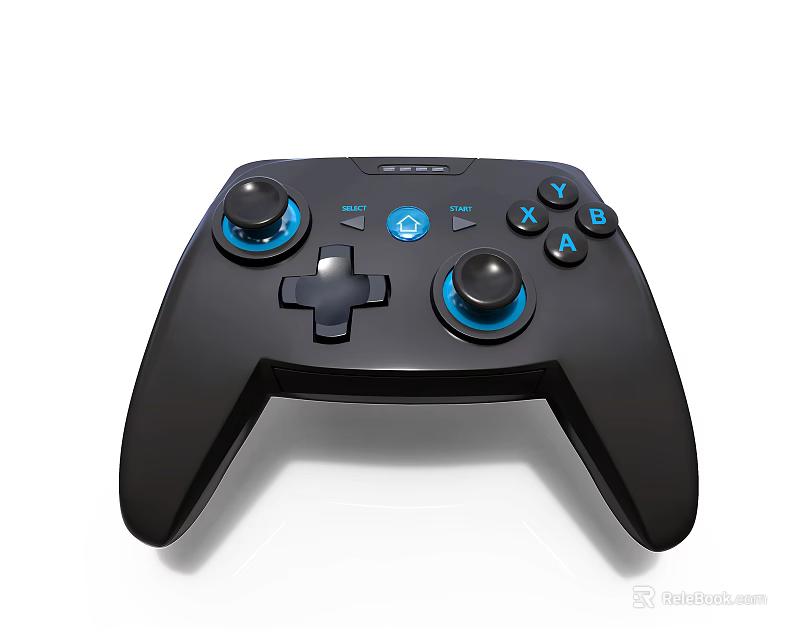 Ergonomic Black Game Controller For Entertainment Electronics With Blue Buttons And Joysticks 3d model 