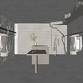 Minimalist Clothing Store With Clothing Racks Mannequins And Unique Ceiling Design