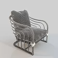Modern Leisure Chair With Curved Black Metal Frame And Light Gray Cushion