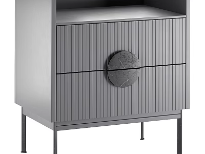 Modern Minimalist Nightstand With Wooden Vertical Stripes And Round Marble Handle 3d model