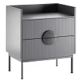Modern Minimalist Nightstand With Wooden Vertical Stripes And Round Marble Handle