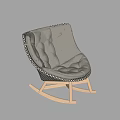 Light Gray Tufted Rocking Chair With Woven Trim And Wooden Legs