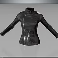Black High Neck Jacket With Adjustable Belt And Front Zipper Details 3d model