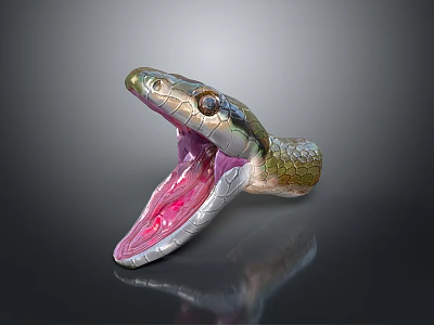Realistic Reptile Snake Head With Open Mouth And Pink Interior Details 3d model