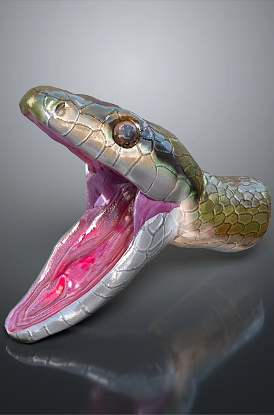 Realistic Reptile Snake Head With Open Mouth And Pink Interior Details 3d model
