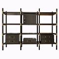 Modern Bookcase with Multiple Shelves and Drawers Black Frame and Gold Brass Accents Contemporary Design