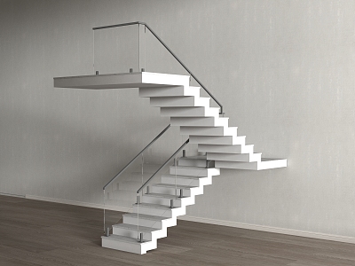 Modern Minimalist Stairs Glass Handrail Stairs Glass Balustrade Corner Stairs Marble Stairs 3d model
