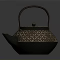 Traditional Decorative Teapot With Geometric Pattern Round Lid And Wooden Handle