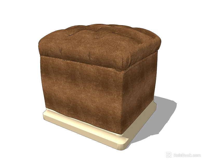 Comfortable Brown Upholstered Square Sofa Stool With Light Colored Base 3d model 