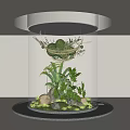 Indoor Landscape Interior With Transparent Container And Lush Green Plants Stones And Soft Lighting