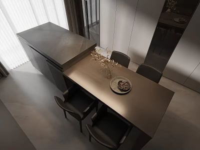 Modern Dining Table Set With Four Chairs Minimalist Design And Natural Light 3d model