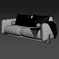 Modern Blue And Gray Two Seater Sofa With Velvet Cushions Round Pillow And Throw Blanket
