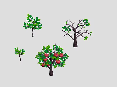 Fresh Ripe Red Apples Growing On Healthy Fruit Tree With Green Leaves 3d model