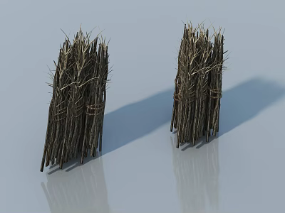 Two Natural Rustic Swing Doors Made Of Tied Twigs And Branches On Smooth Surface 3d model