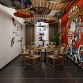 Colorful Japanese Restaurant Interior With Cherry Blossom Decor Red Umbrellas And Wooden Partitions