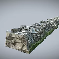 Natural Stacked Stone Wall With Green Grass Base In Outdoor Landscape