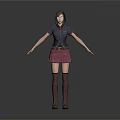 Woman in Dark Top Red Skirt and Brown Boots with Arm Wraps and Waist Belt