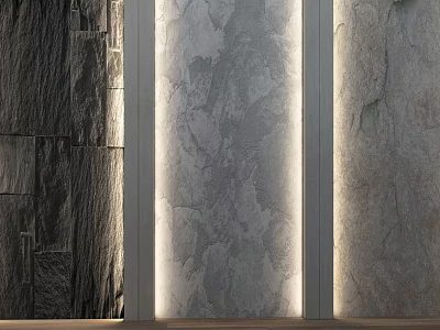 Interior Background Wall Design With Various Stone Textures Gray Marble And Lighting 3d model