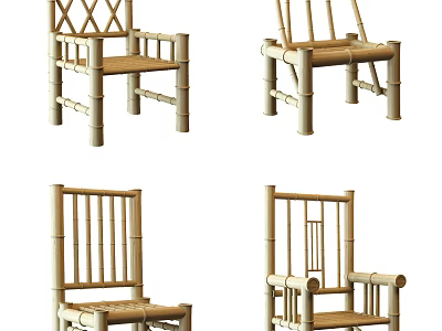 Bamboo Leisure Chairs with Various Designs and Woven Details for Outdoor Relaxation 3d model