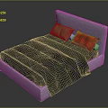 Modern Bed with Light Gray Headboard Blue Black Checkered Comforter Green Red Plaid Pillows