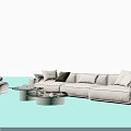 Modern Beige Sofa Coffee Table Set With Colored Cushions And Round Metal Tables