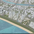 Aerial Urban Planning With High Rise Buildings Roads River And Coastal Green Spaces