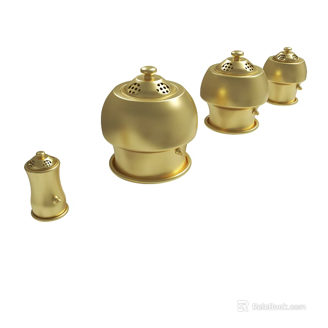 Golden Dome Shaped Decorative Objects With Holes In Different Sizes Collection 3d model 