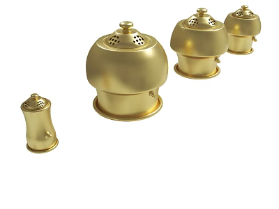 Golden Dome Shaped Decorative Objects With Holes In Different Sizes Collection 3d model