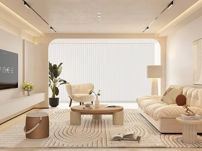 Modern Living Room Interior With White Sofa Coffee Table TV Plant And Area Rug 3d model