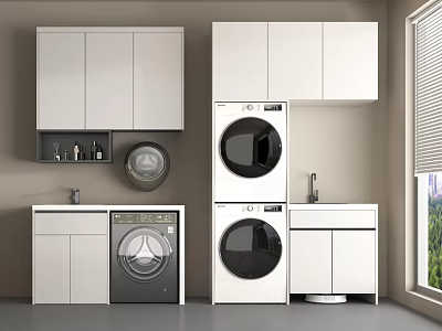Modern Balcony Cabinets With Washing Machine Dryer And Storage Space Setup 3d model