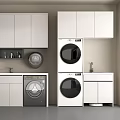 Modern Balcony Cabinets With Washing Machine Dryer And Storage Space Setup