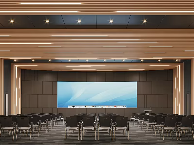 Modern Conference Room Interior Design With Large Screen Display And Arranged Chairs 3d model
