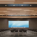Modern Conference Room Interior Design With Large Screen Display And Arranged Chairs