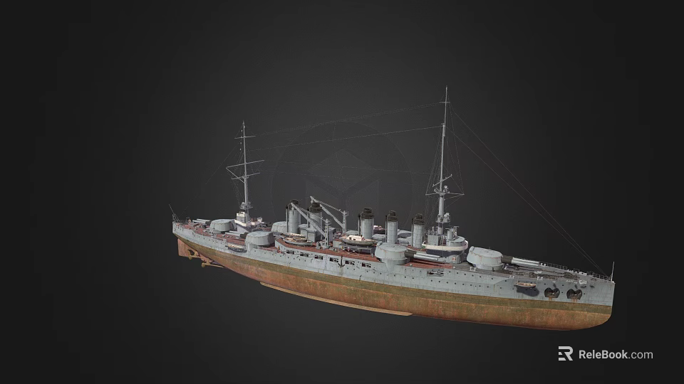 Wooden Ship Vintage Design With Multiple Masts Chimneys And Hull Details 3d model 