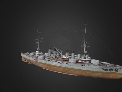 Wooden Ship Vintage Design With Multiple Masts Chimneys And Hull Details 3d model