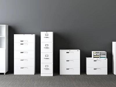 White Open Bookcase Interior With Multiple White File Cabinets And Storage Units 3d model