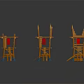 Orange Wooden Commercial Equipment Towers Featuring Staircase Platform Red Flags And Blue Supports