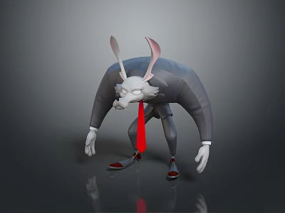 Cartoon Game Movie Character With Long Ears Gray Coat Red Tie And Hunched Posture 3d model