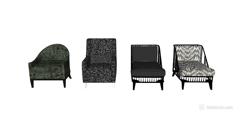 Stylish Single Armchairs Collection With Patterned Fabrics Wicker Details And Varied Designs 3d model