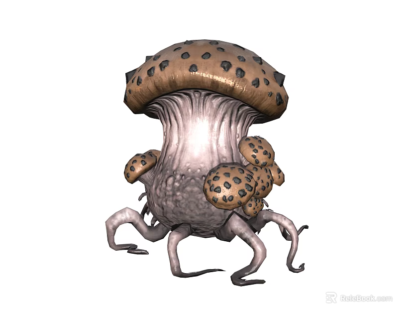 Mushroom Like Fantasy Creature With Large Spotted Cap Small Mushrooms And Tentacle Legs 3d model 