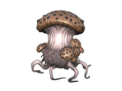 Mushroom Like Fantasy Creature With Large Spotted Cap Small Mushrooms And Tentacle Legs 3d model