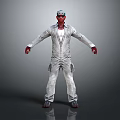Detailed Humanoid Creature In White Jumpsuit Standing With Red Head And Open Arms