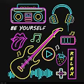 Creative Neon Decorative Lights Featuring Radio Headphones Guitar Music Notes And Relax