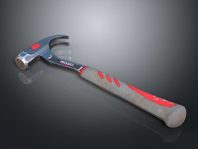 Ridgid Hammer With Metal Head Red And Gray Non Slip Handle Grip 3d model