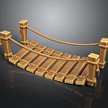 Rustic Wooden Footbridge Structure With Planks Rope Railings And Posts