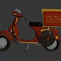 Red Scooter Motorcycle With Pizza Delivery Box For The Mels Stacked Pizza Co