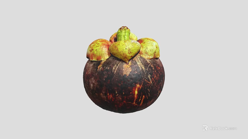 Fresh Ripe Mangosteen with Dark Purple Rind and Green Calyx Tropical Exotic Fruit 3d model 