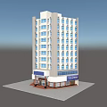 White Multi Floor Building With Ground Floor Shops And Blue Windows 3d model