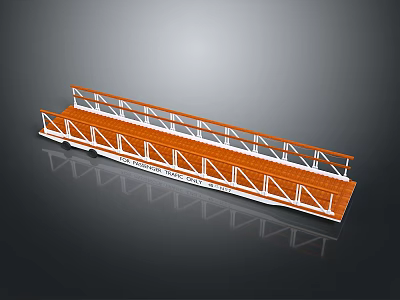 Temporary Pedestrian Bridge With Wooden Structure Orange Deck And White Railings 3d model